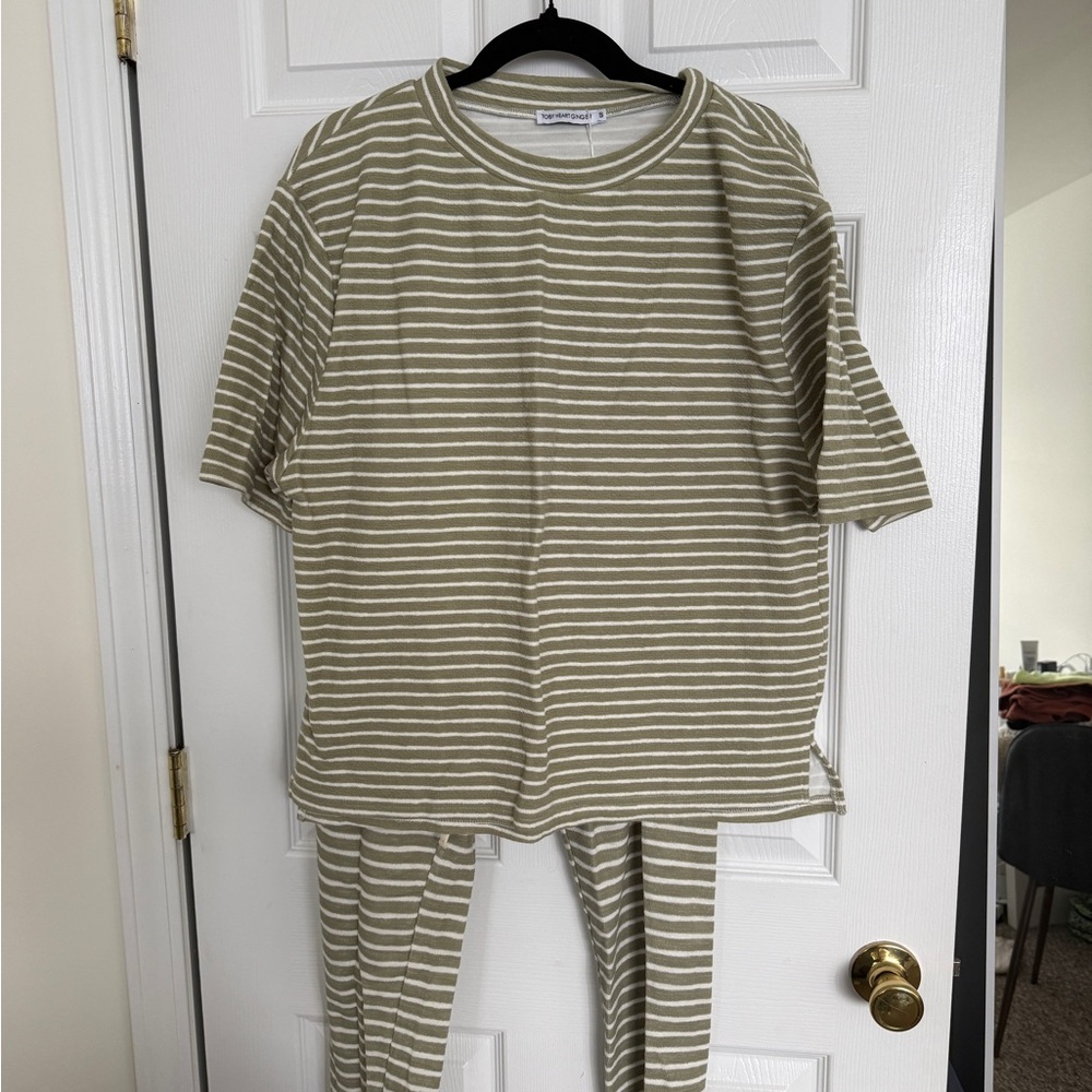 Verge Girl Olive & White Striped Straight Leg Jumpsuit Set